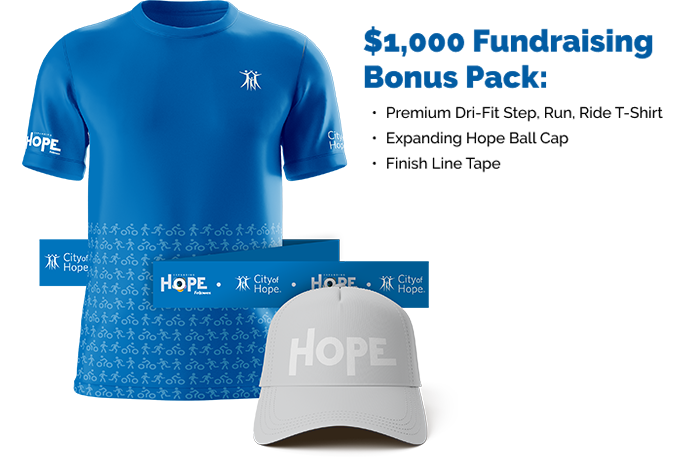 Image of an event t-shirt and hat that you get with a donation page